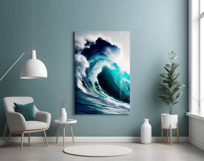 Turquoise Barrel Wave Glass Wall Art