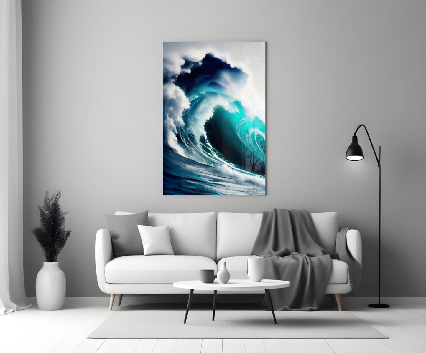 Turquoise Barrel Wave Glass Wall Art