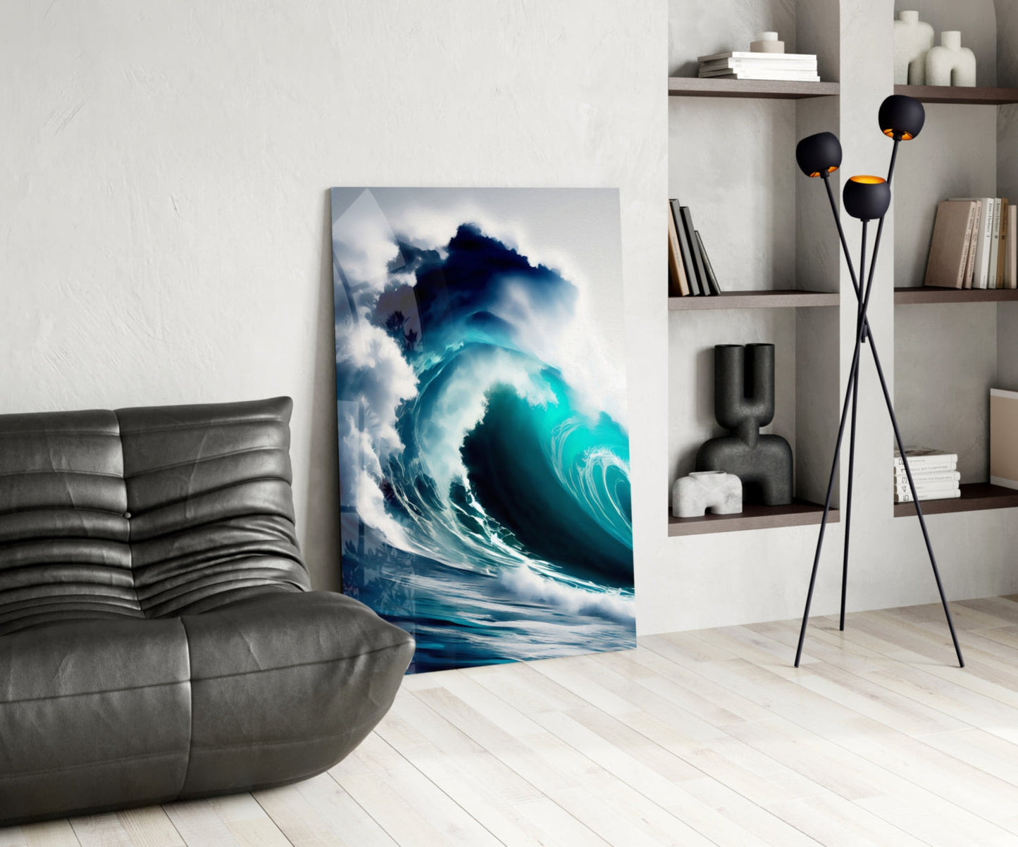 Turquoise Barrel Wave Glass Wall Art