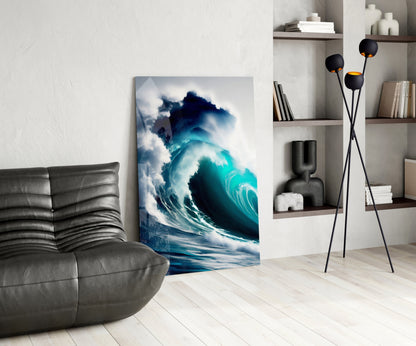 Turquoise Barrel Wave Glass Wall Art