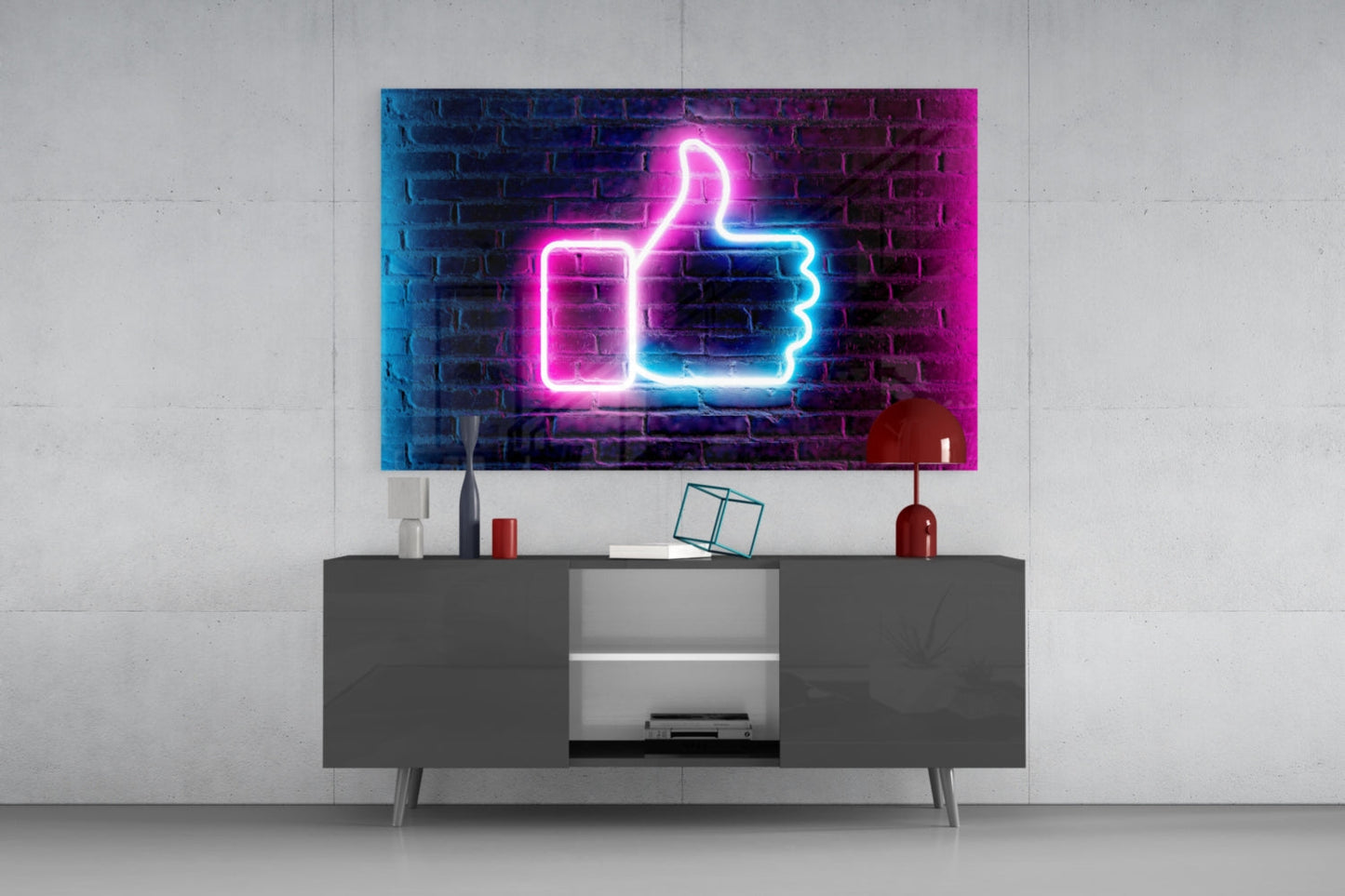 Neon Like Button Glass Wall Art