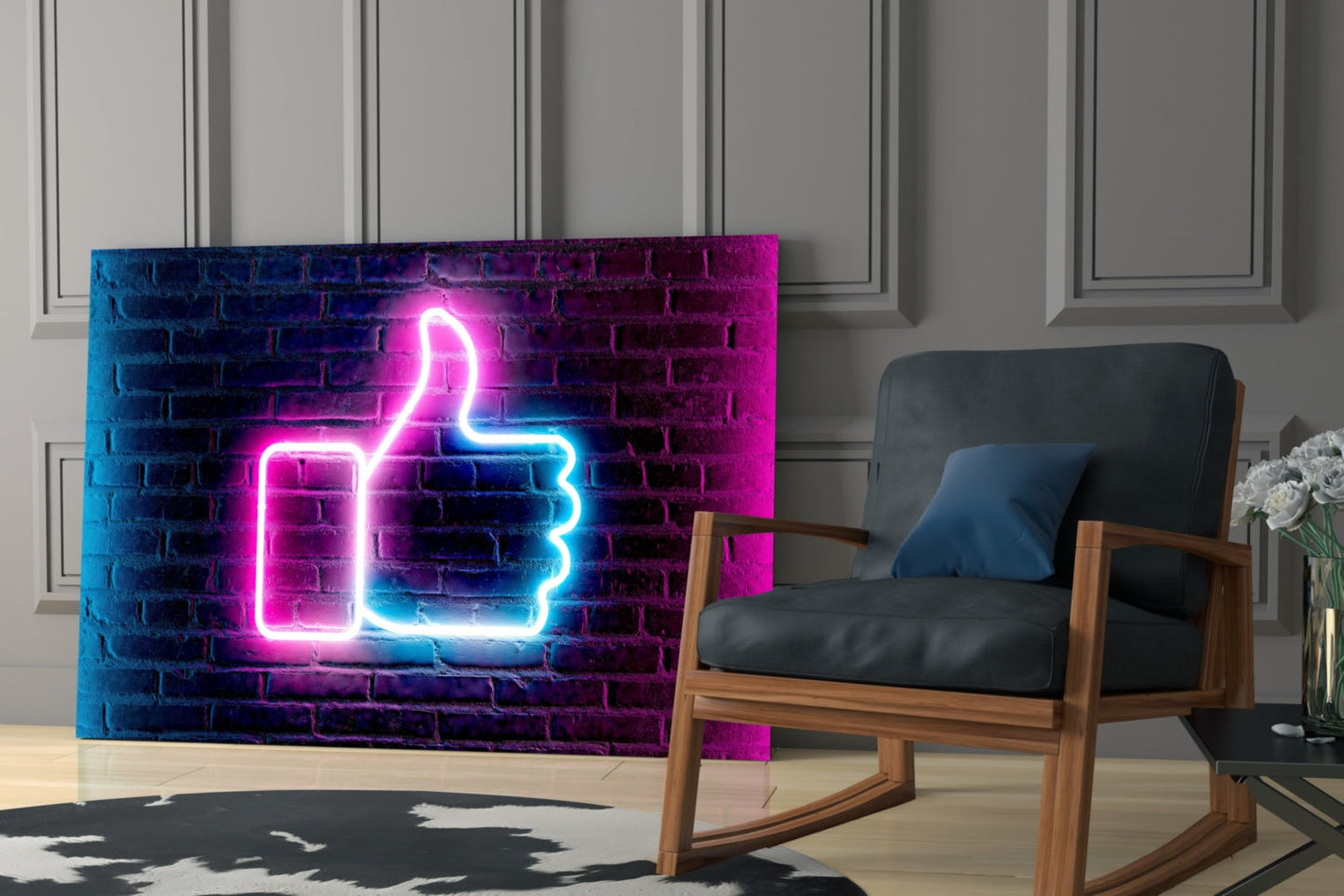 Neon Like Button Glass Wall Art