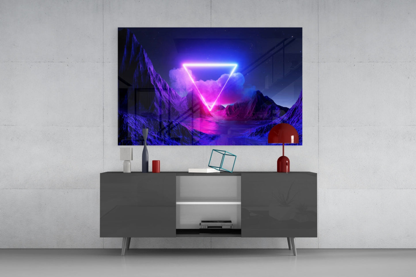 Neon Triangle Mountain Glass Wall Art
