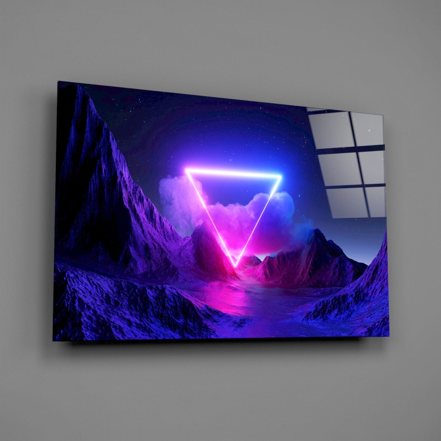 Neon Triangle Mountain Glass Wall Art