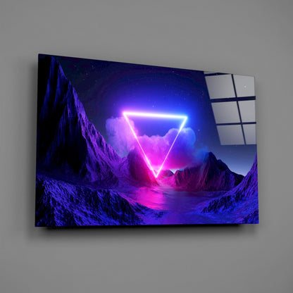Neon Triangle Mountain Glass Wall Art