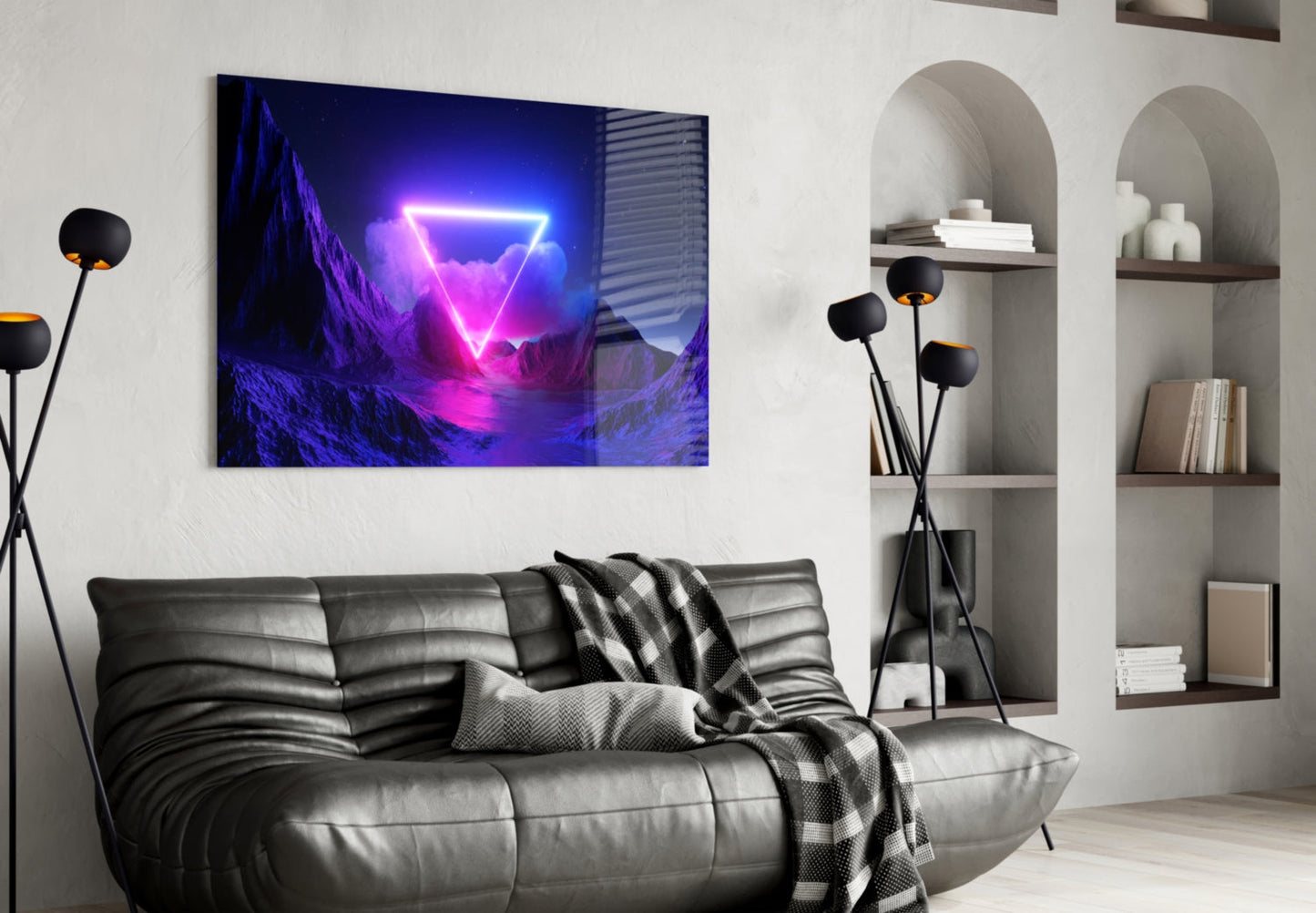 Neon Triangle Mountain Glass Wall Art