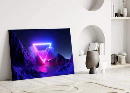 Neon Triangle Mountain Glass Wall Art