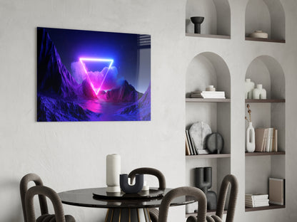 Neon Triangle Mountain Glass Wall Art