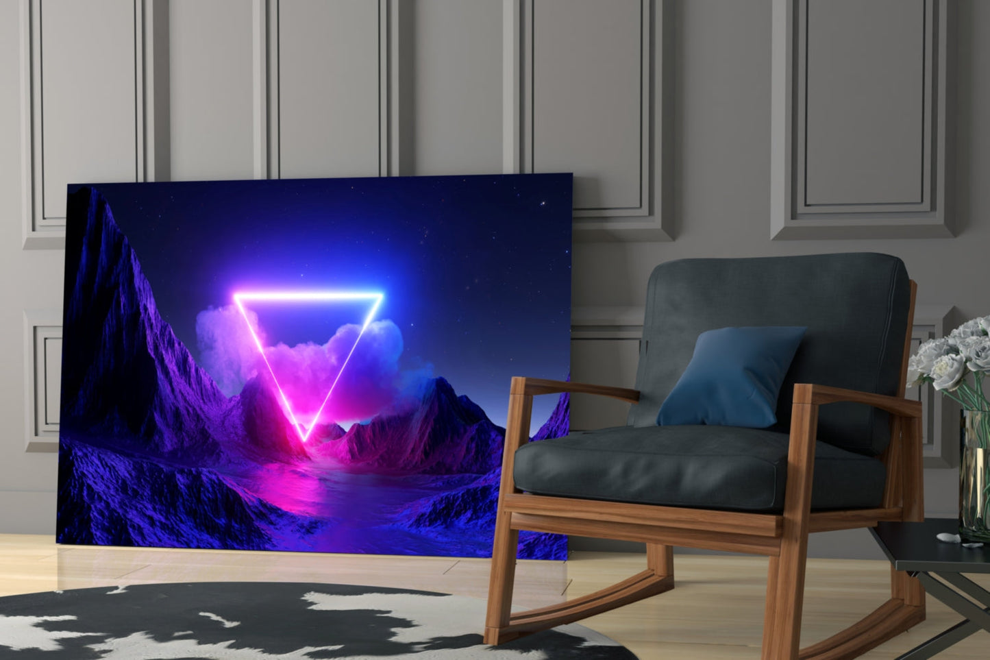 Neon Triangle Mountain Glass Wall Art