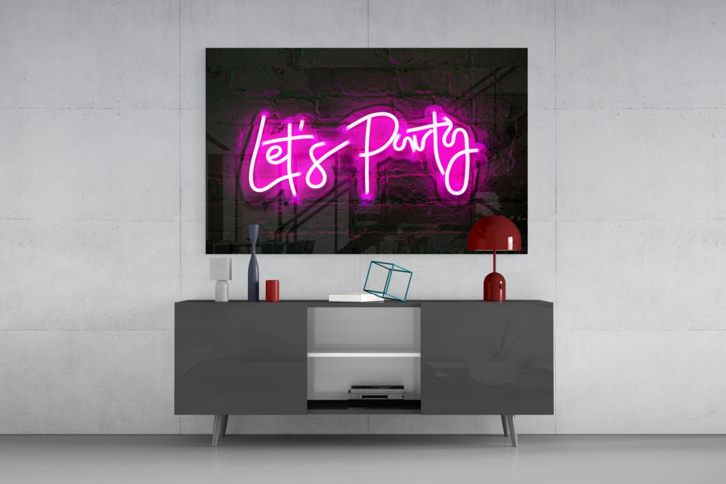 Let's Party Neon Glass Wall Art