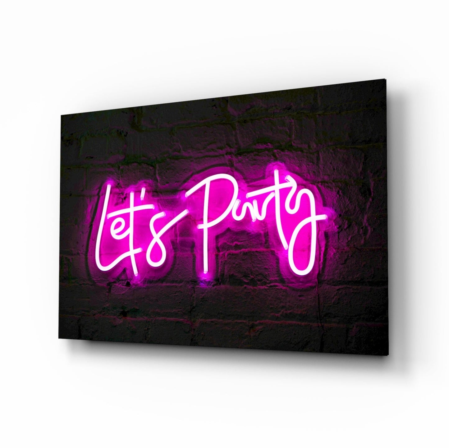 Let's Party Neon Glass Wall Art - magenta neon sign on tempered glass