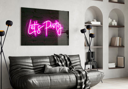 Let's Party Neon Glass Wall Art