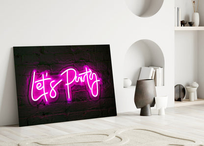 Let's Party Neon Glass Wall Art