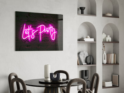 Let's Party Neon Glass Wall Art