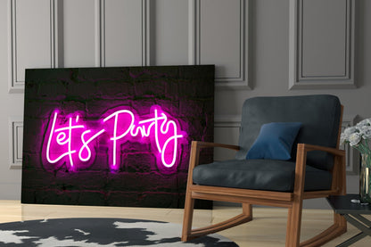 Let's Party Neon Glass Wall Art