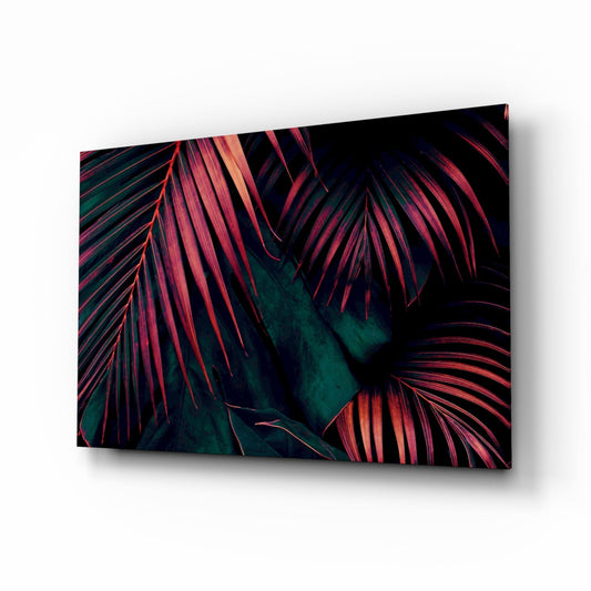Coral fan palm glass wall art