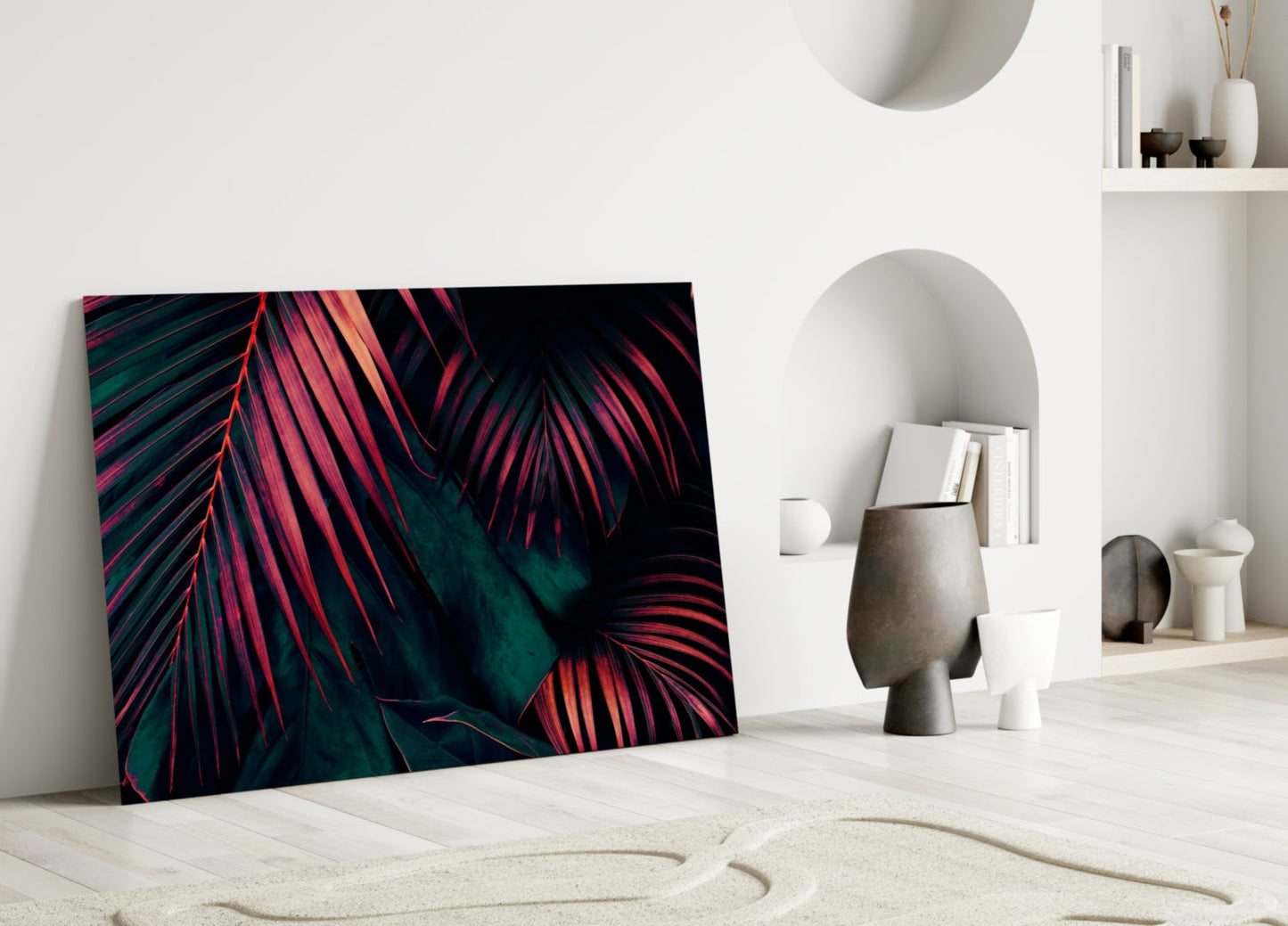 Coral Palm Glass Wall Art