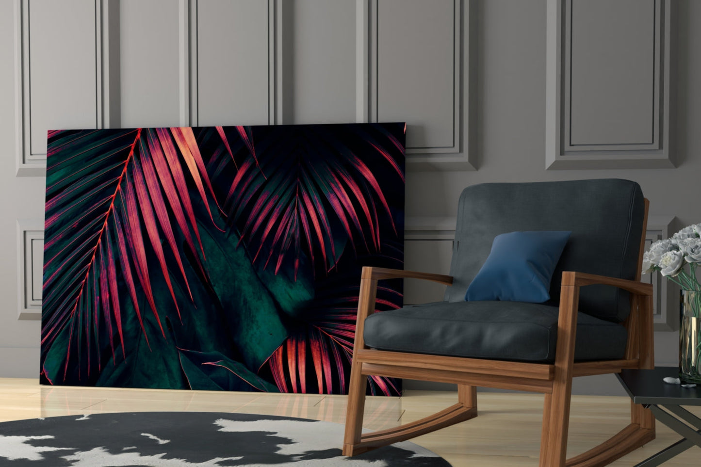 Coral Palm Glass Wall Art