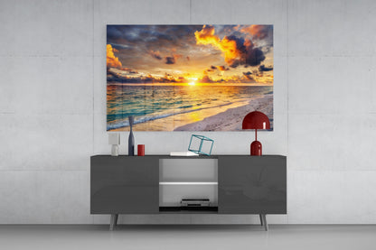 Maldives Sunset Glass Wall Art