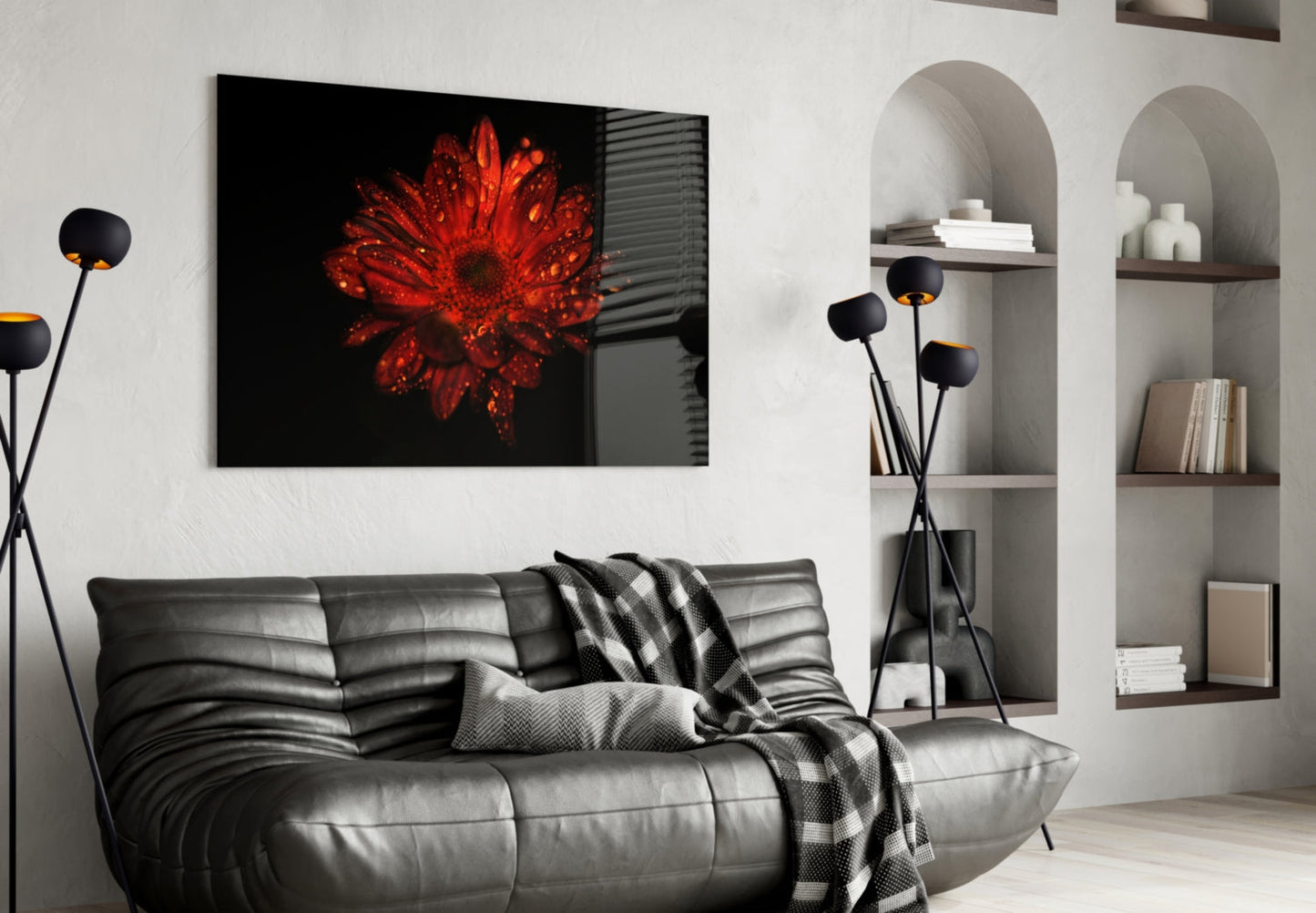 Red Gerbera Glass Wall Art