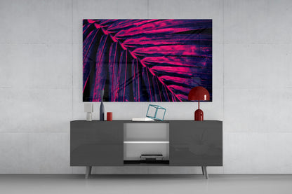 Magenta Palm Leaf Glass Wall Art