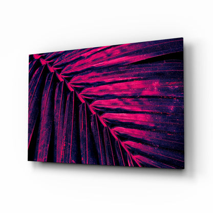 Magenta Palm Leaf Glass Wall Art - neon tropical design on tempered glass