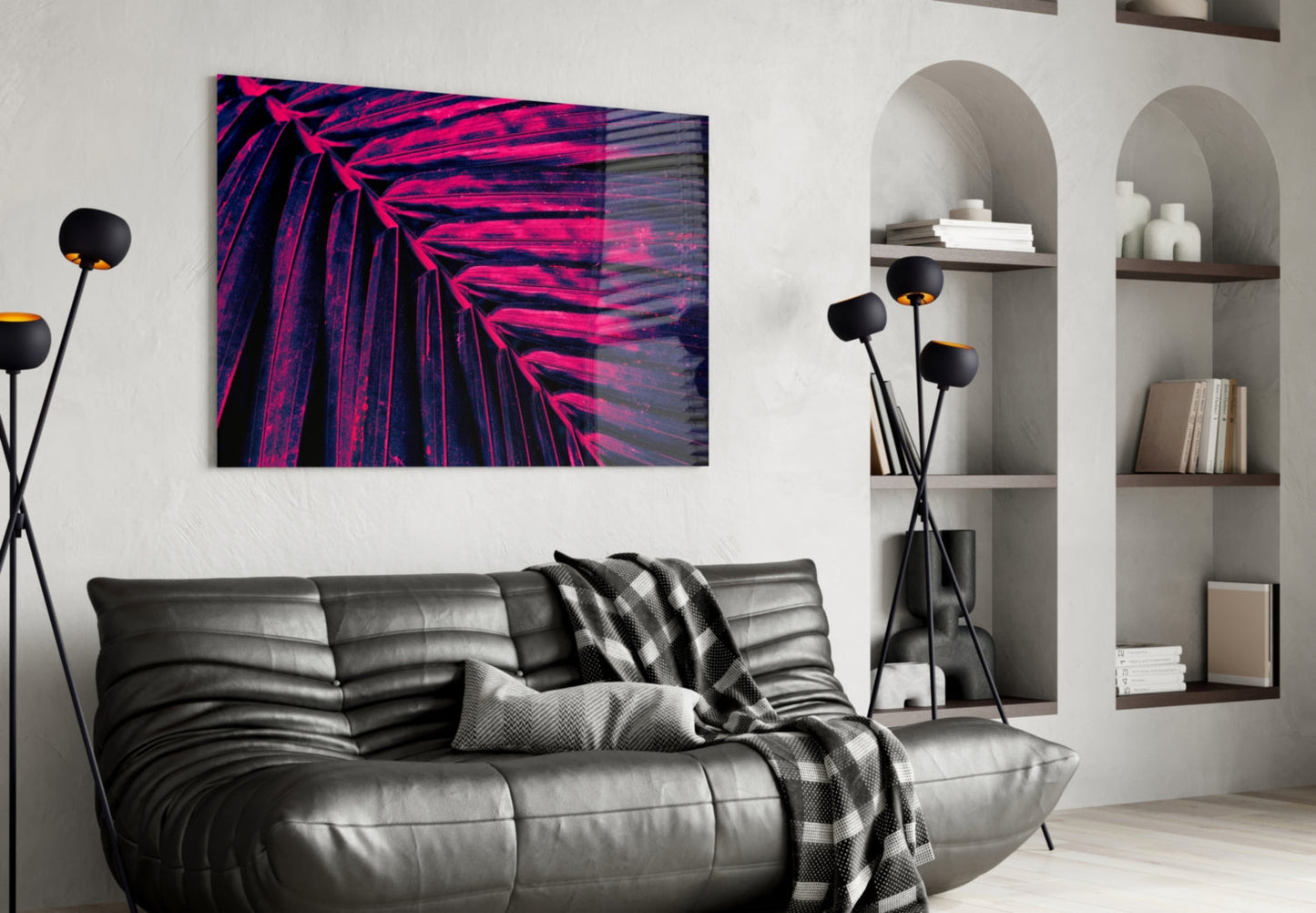Magenta Palm Leaf Glass Wall Art