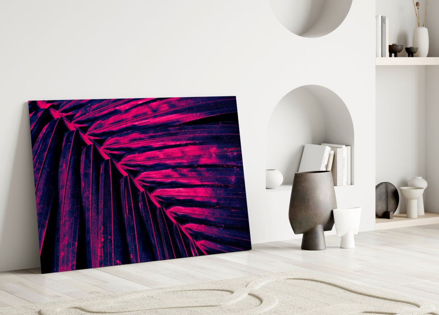 Magenta Palm Leaf Glass Wall Art