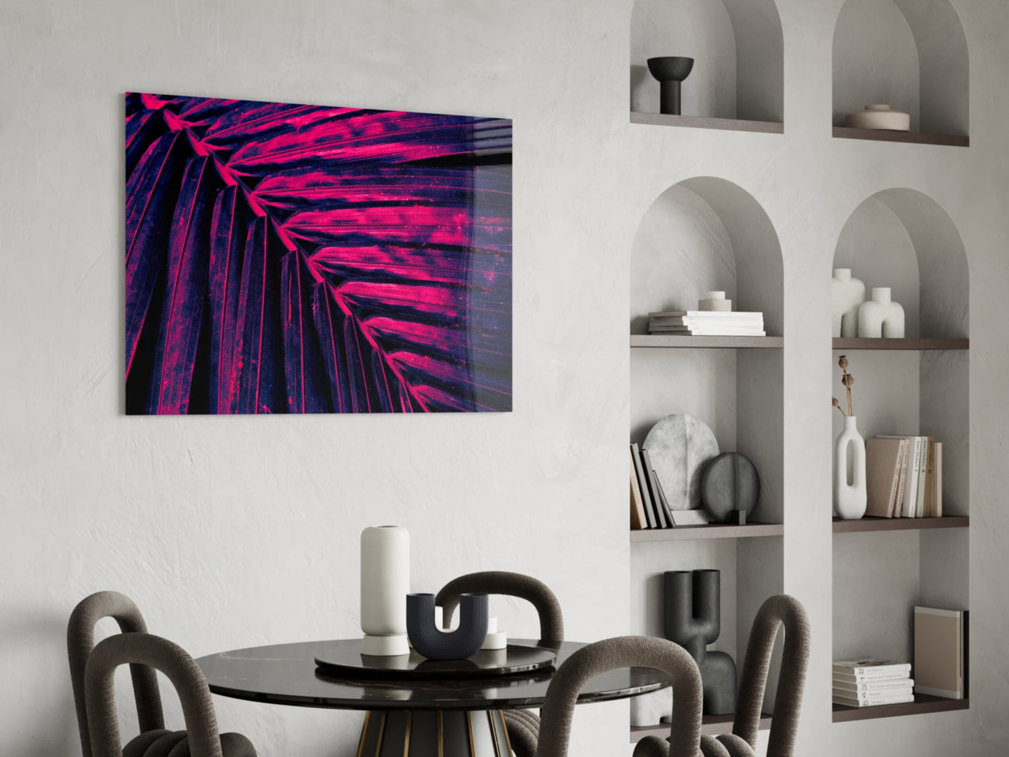 Magenta Palm Leaf Glass Wall Art