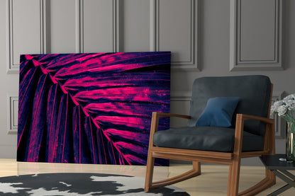 Magenta Palm Leaf Glass Wall Art