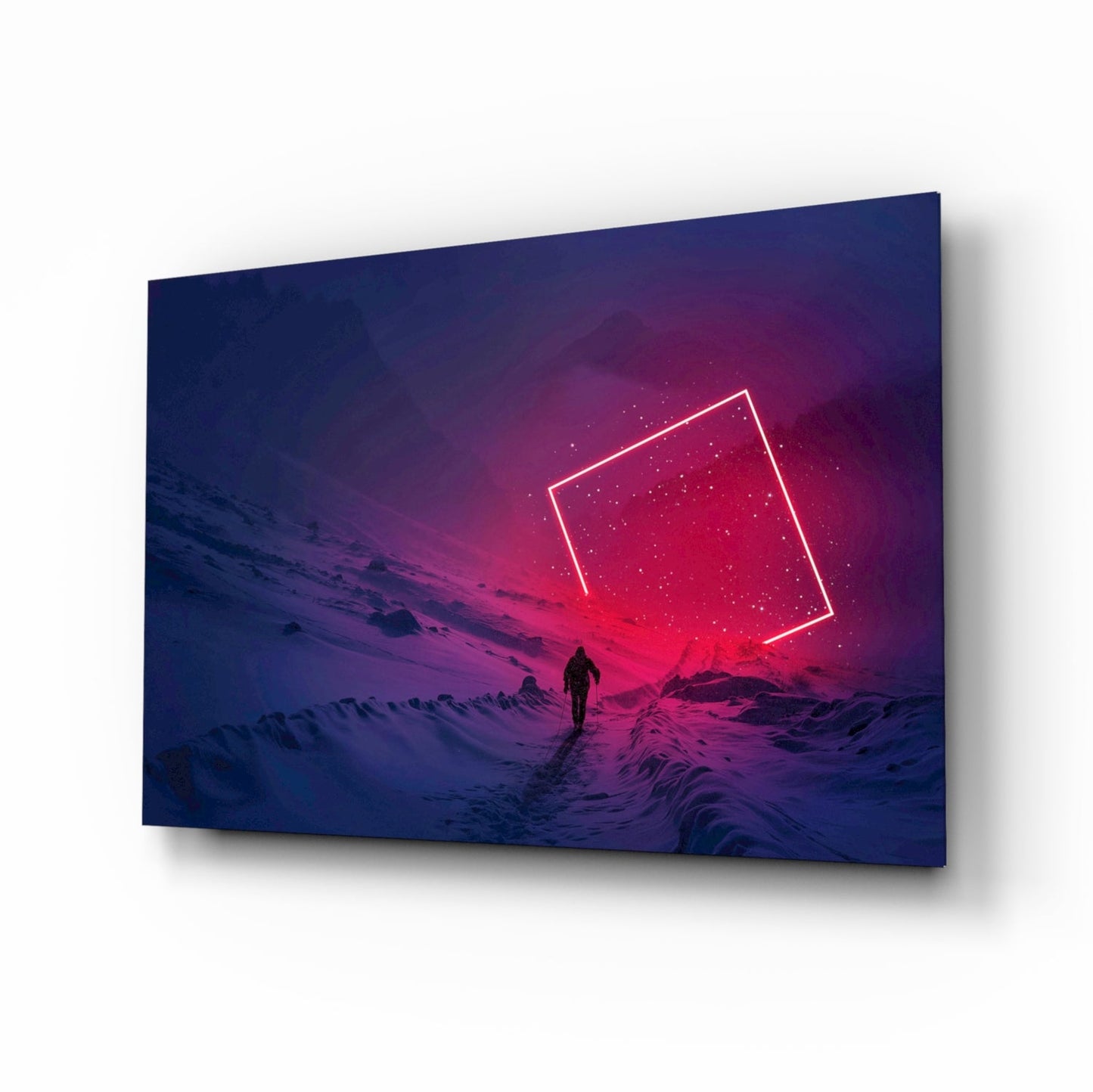 Alpine hiker neon sci-fi glass wall art