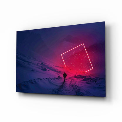 Alpine hiker neon sci-fi glass wall art