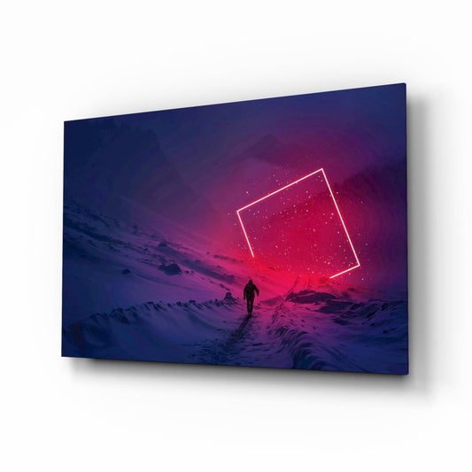Alpine hiker neon sci-fi glass wall art