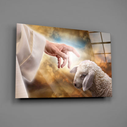 God's Hand and the Sheep Glass Wall Art