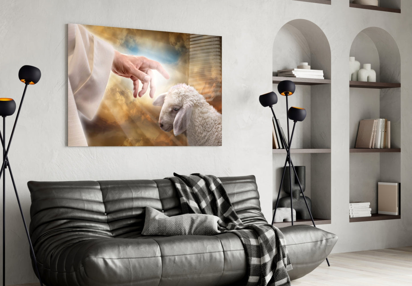 God's Hand and the Sheep Glass Wall Art
