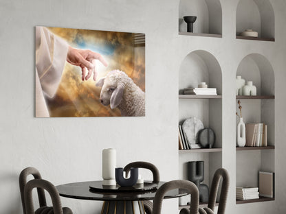 God's Hand and the Sheep Glass Wall Art