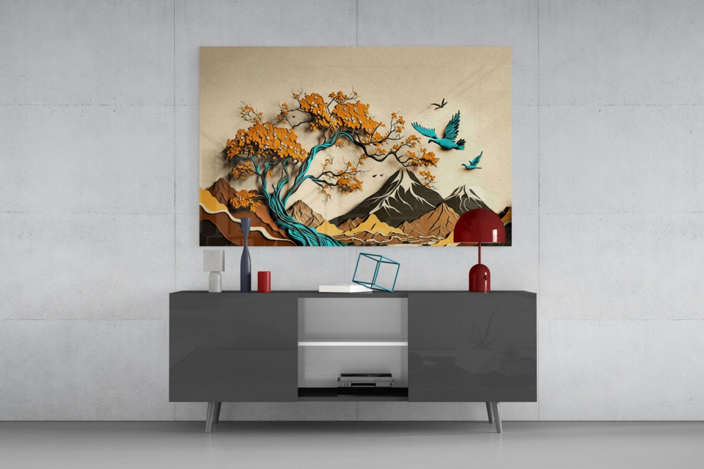 Paper Cut Landscape Glass Wall Art
