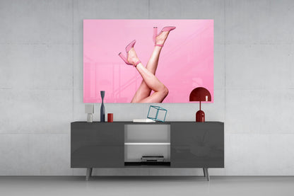 Pink Suede Heels Glass Wall Art