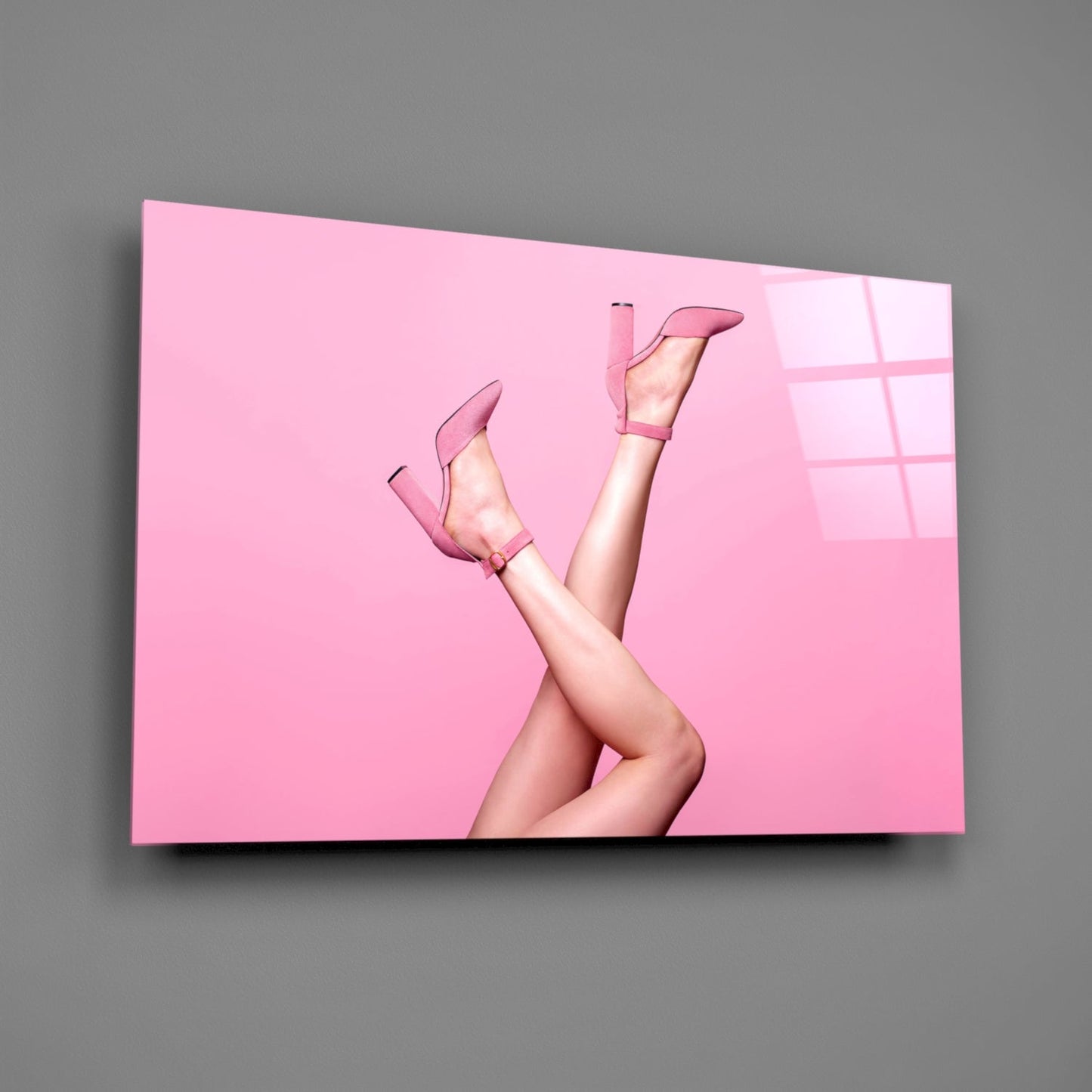 Pink Suede Heels Glass Wall Art