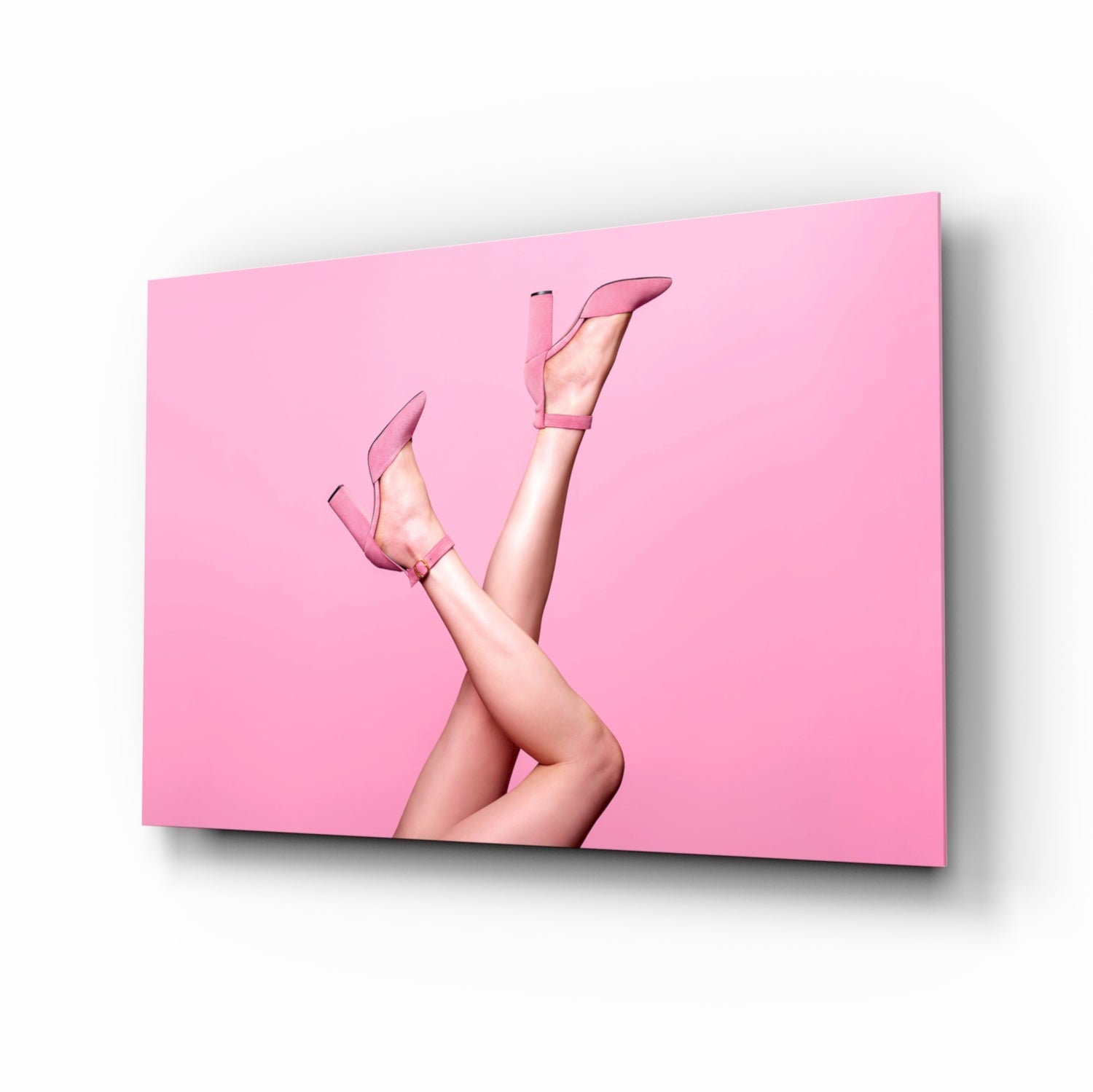 Pink Suede Heels glass wall art fashion editorial