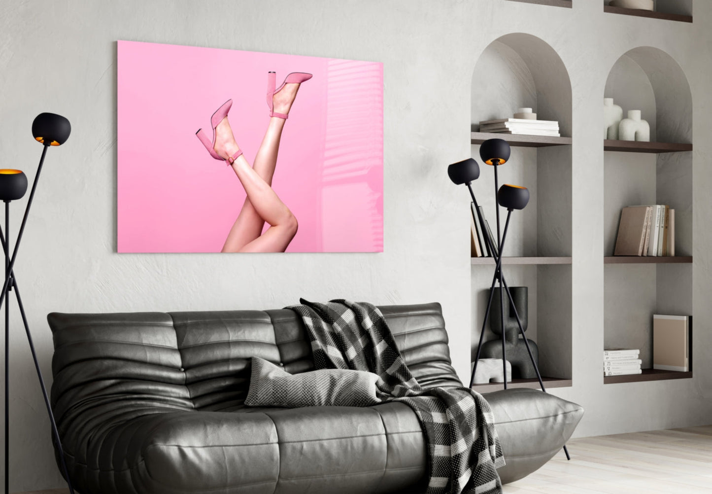 Pink Suede Heels Glass Wall Art