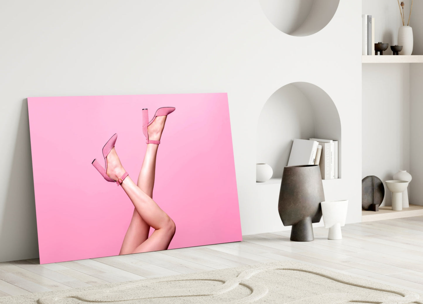 Pink Suede Heels Glass Wall Art