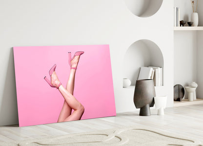 Pink Suede Heels Glass Wall Art