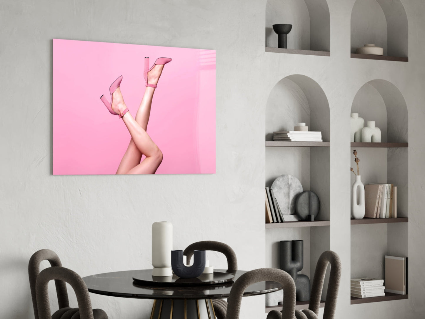 Pink Suede Heels Glass Wall Art