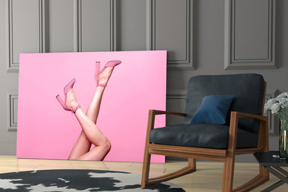 Pink Suede Heels Glass Wall Art