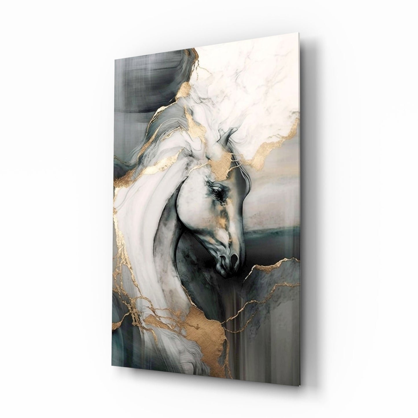 Horse Art Glass Wall Art with marbled stallion head design