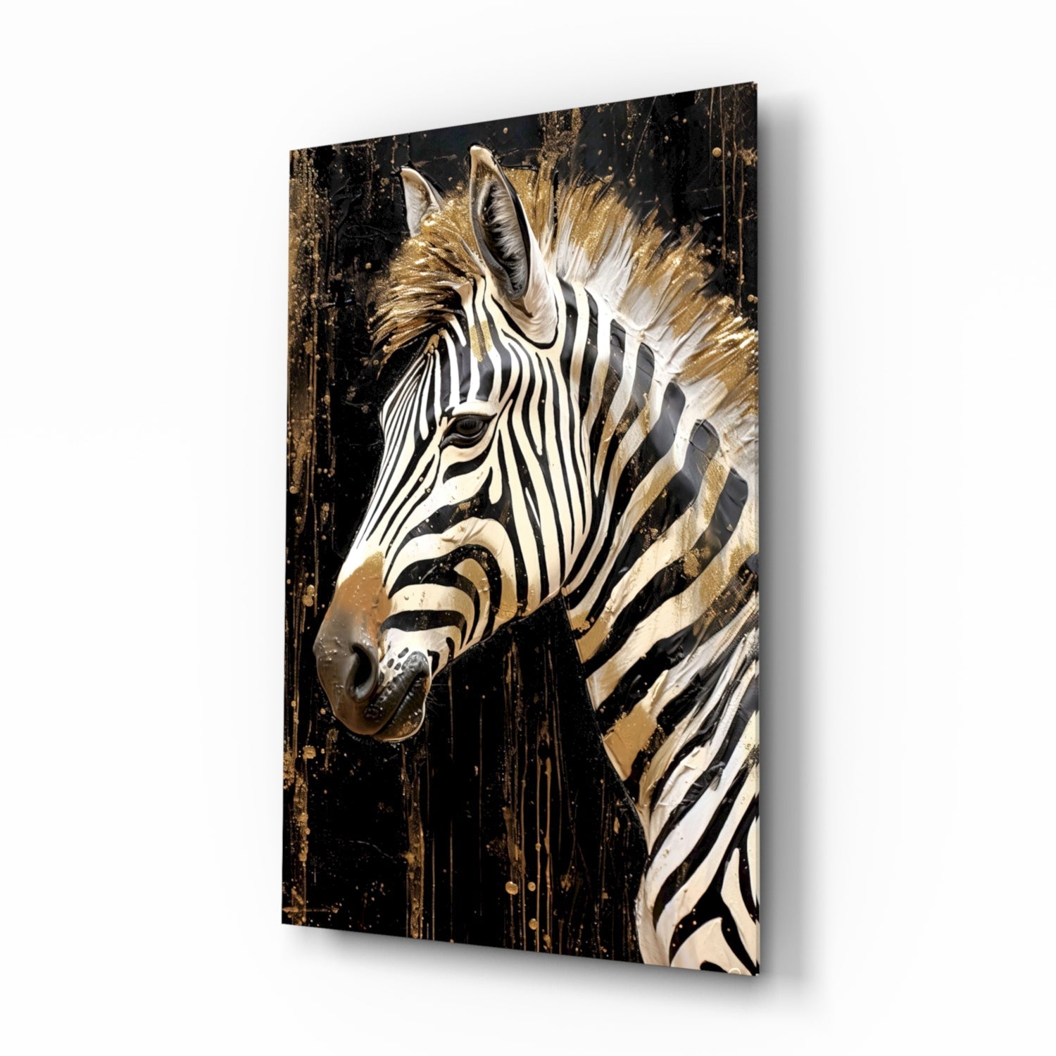Gold zebra glass wall art charcoal background