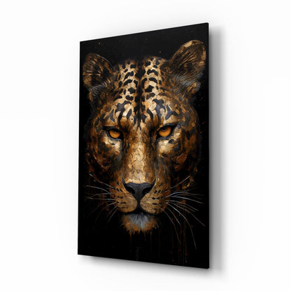 Gilded leopard glass wall art