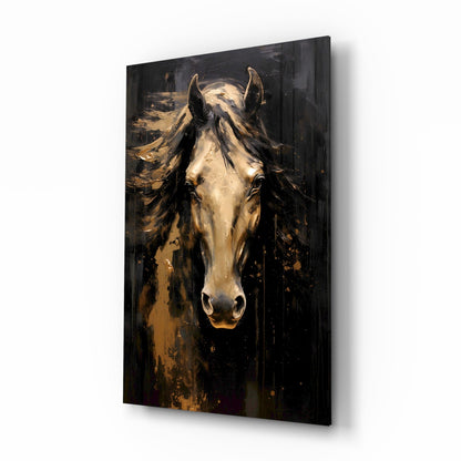 Gold stallion head glass wall art