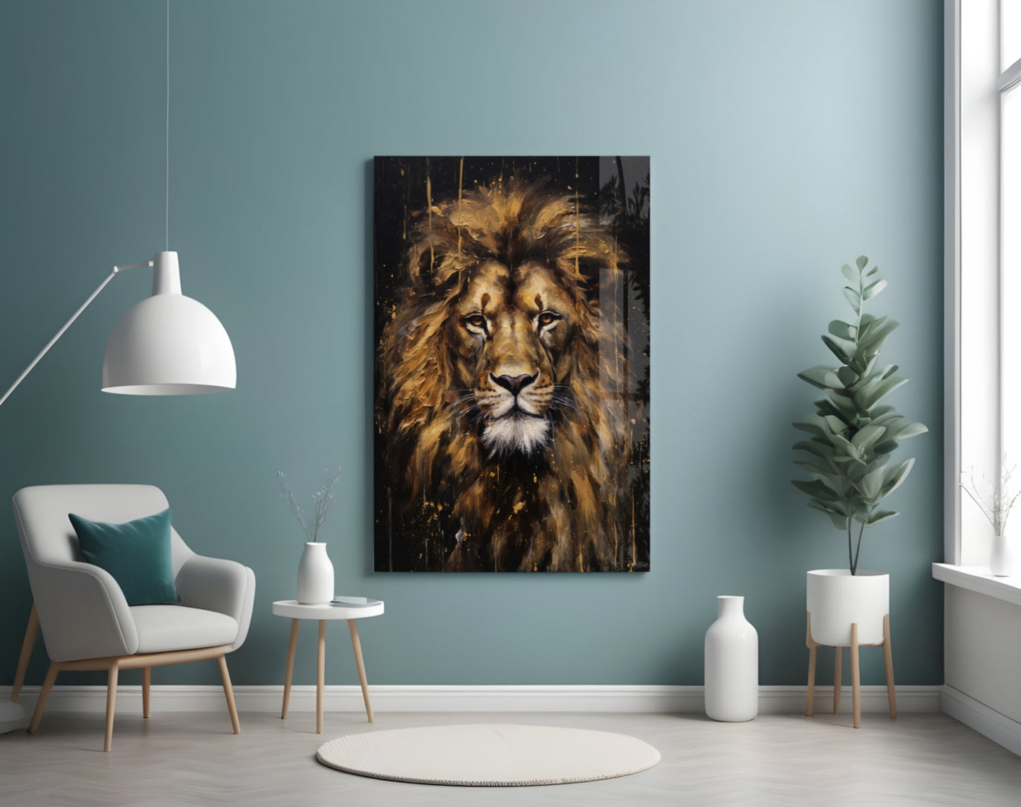 Golden Lion Glass Wall Art